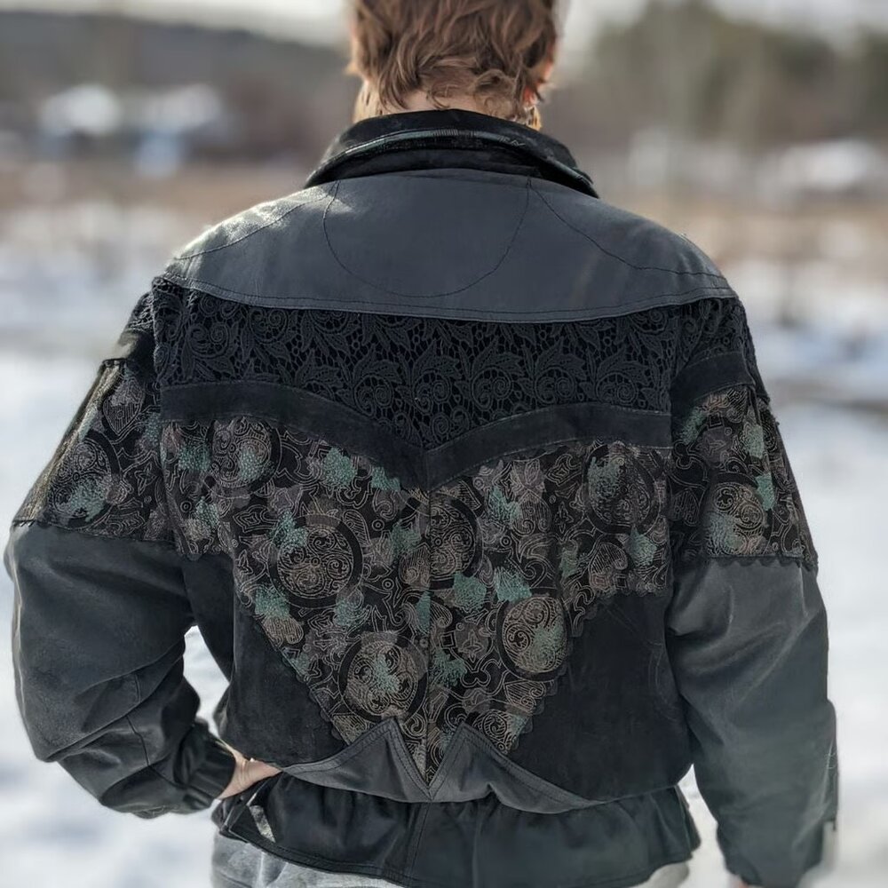 Winlit vintage leather jacket womens large lace romantic whimsigoth moto 80s 90s